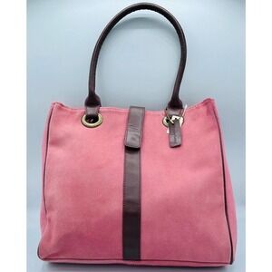 Vintage Pink Suede Leather Tote Purse Bag